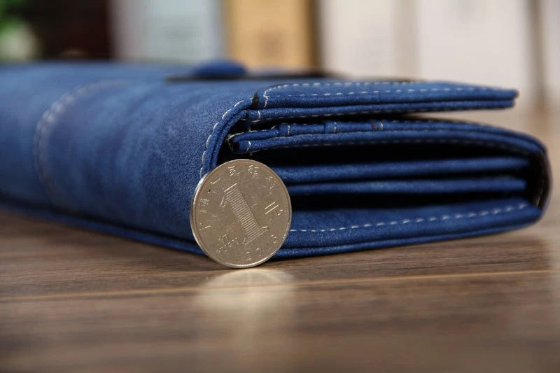 Women's RFID-Blocking Nubuck Leather Long Wallet with Multiple Card Slots