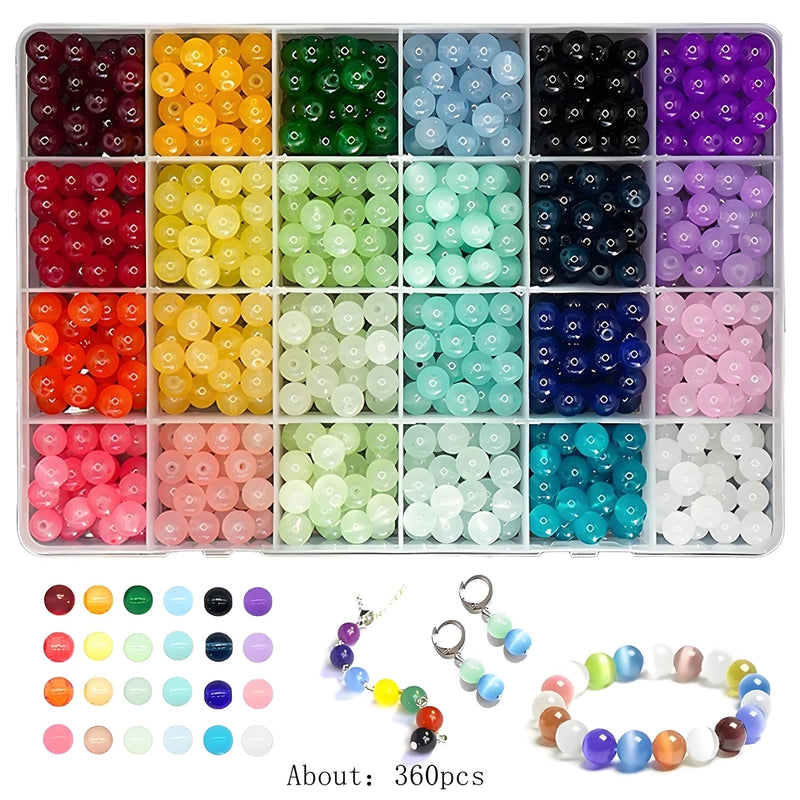 24-Color 8mm Glass Bead Bracelet Kit
