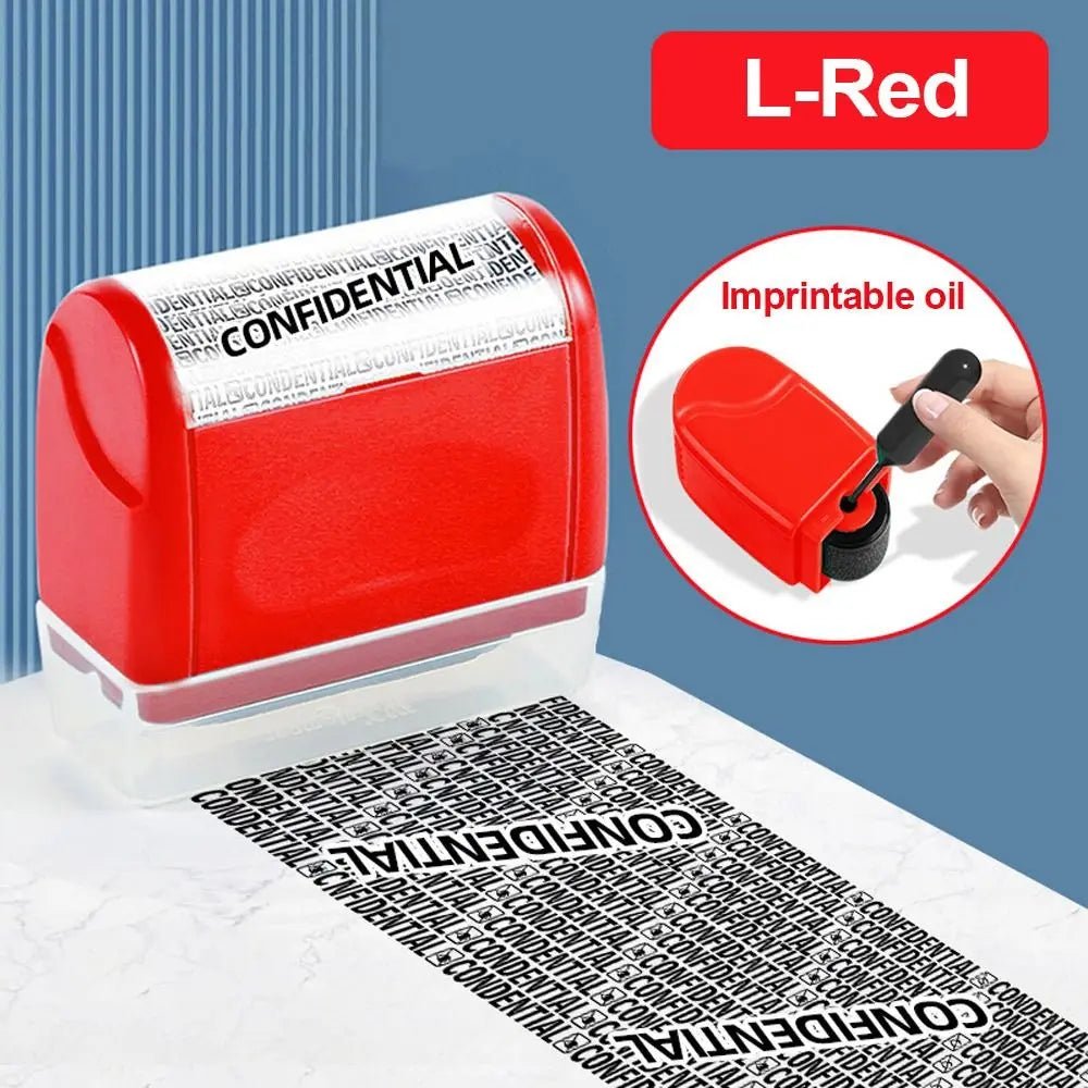 A red plastic bottle with a lid and an imprintable oil stamp on the label, demonstrating identity protection.