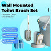 A wall-mounted toilet brush set featuring disposable brush heads and a convenient holder.