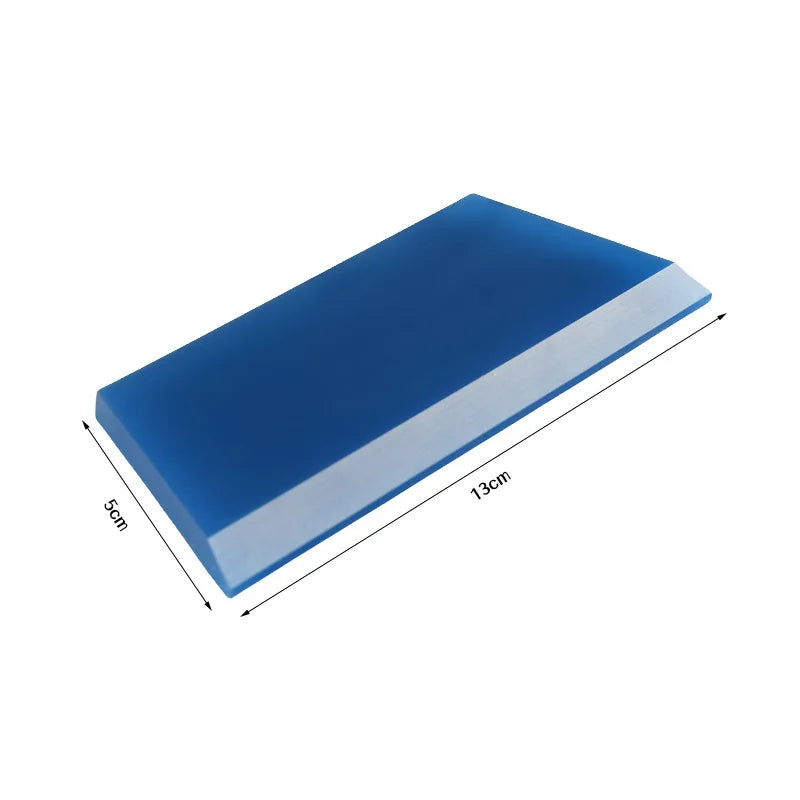A rectangular blue car window squeegee with a soft rubber blade, shown from above.