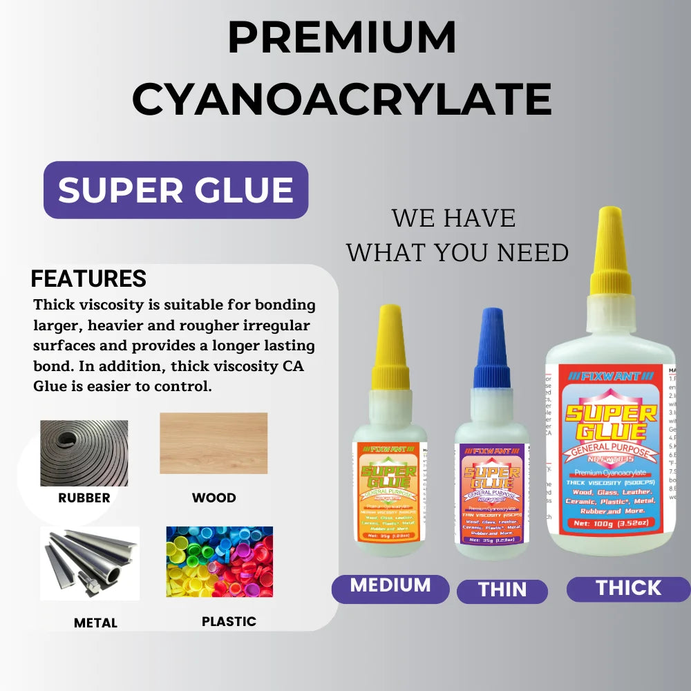 High-Strength Cyanoacrylate Super Glue for Multi-Surface Repairs