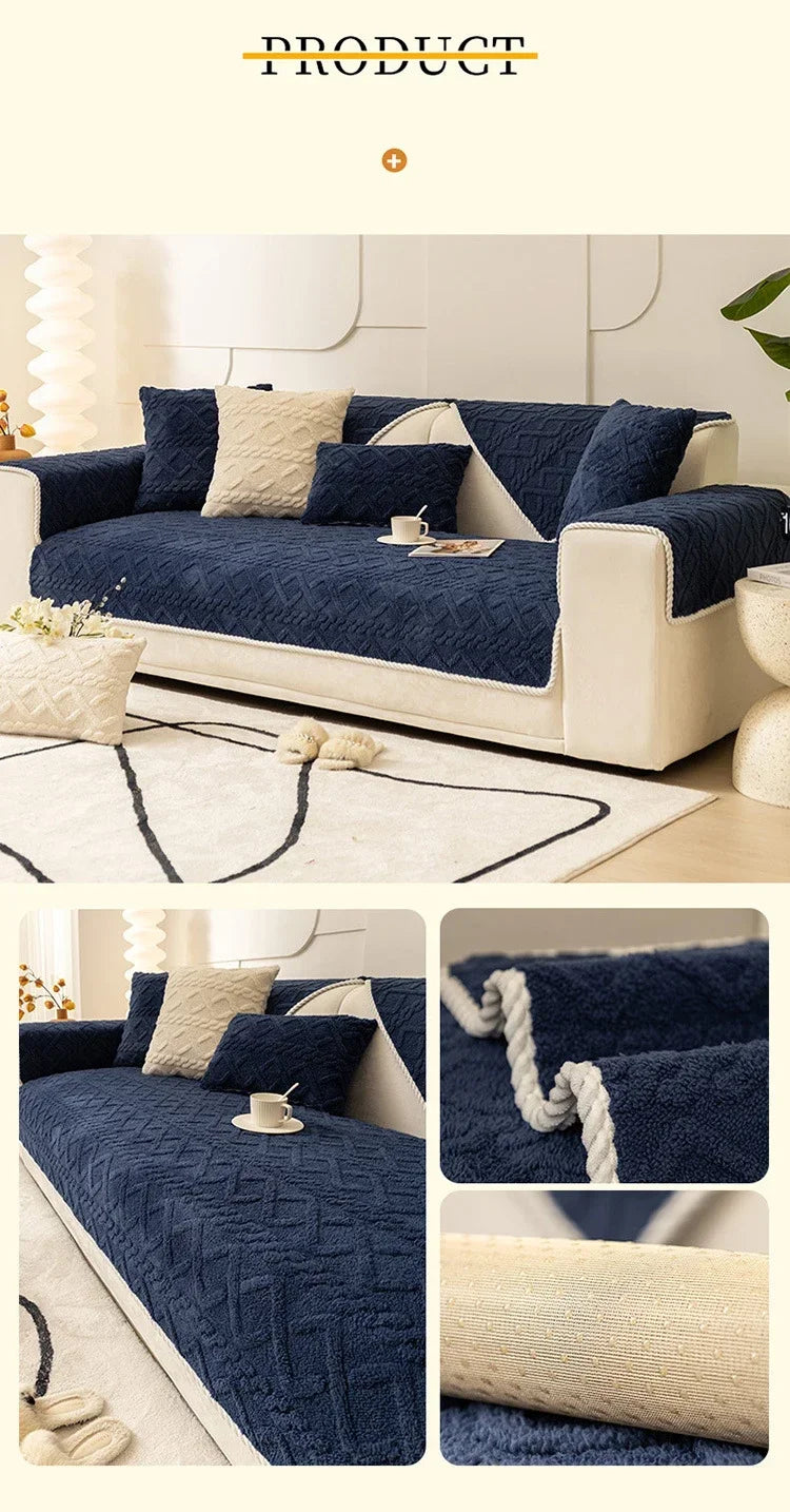 Plush Non-Slip Sofa Cover with Quilted Cotton