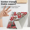 A clear tri-fold iPad case with a leopard print design is shown being held by a hand.