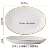 Golden edged plate and bowl set featuring white porcelain ceramic tableware