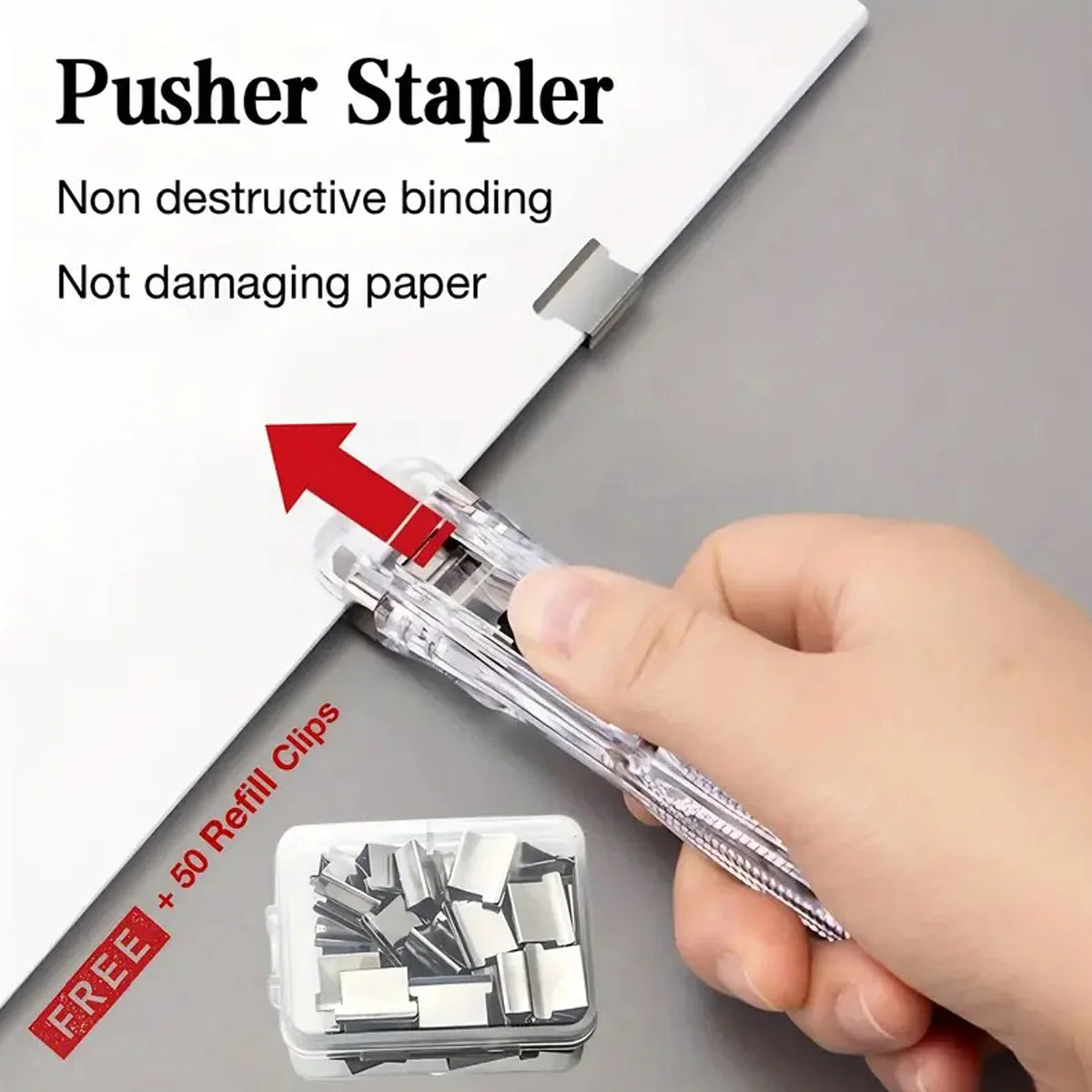 Clip Pusher Stapler with Binder Clips (2-Pack)