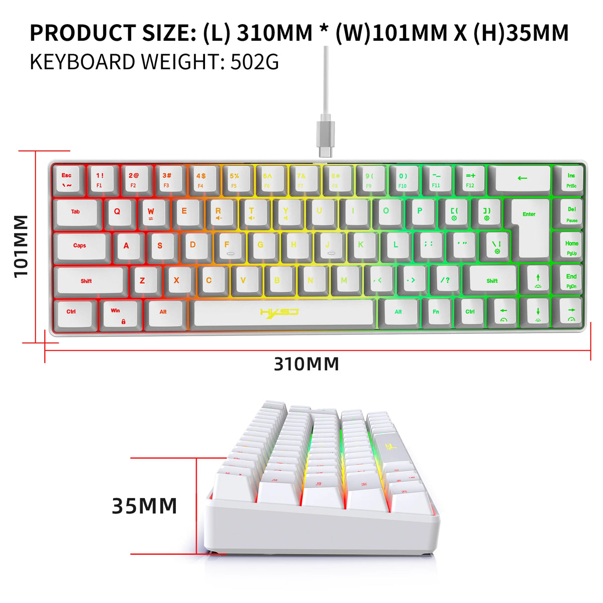 Compact 68-Key RGB Gaming Keyboard with USB Wired Connection