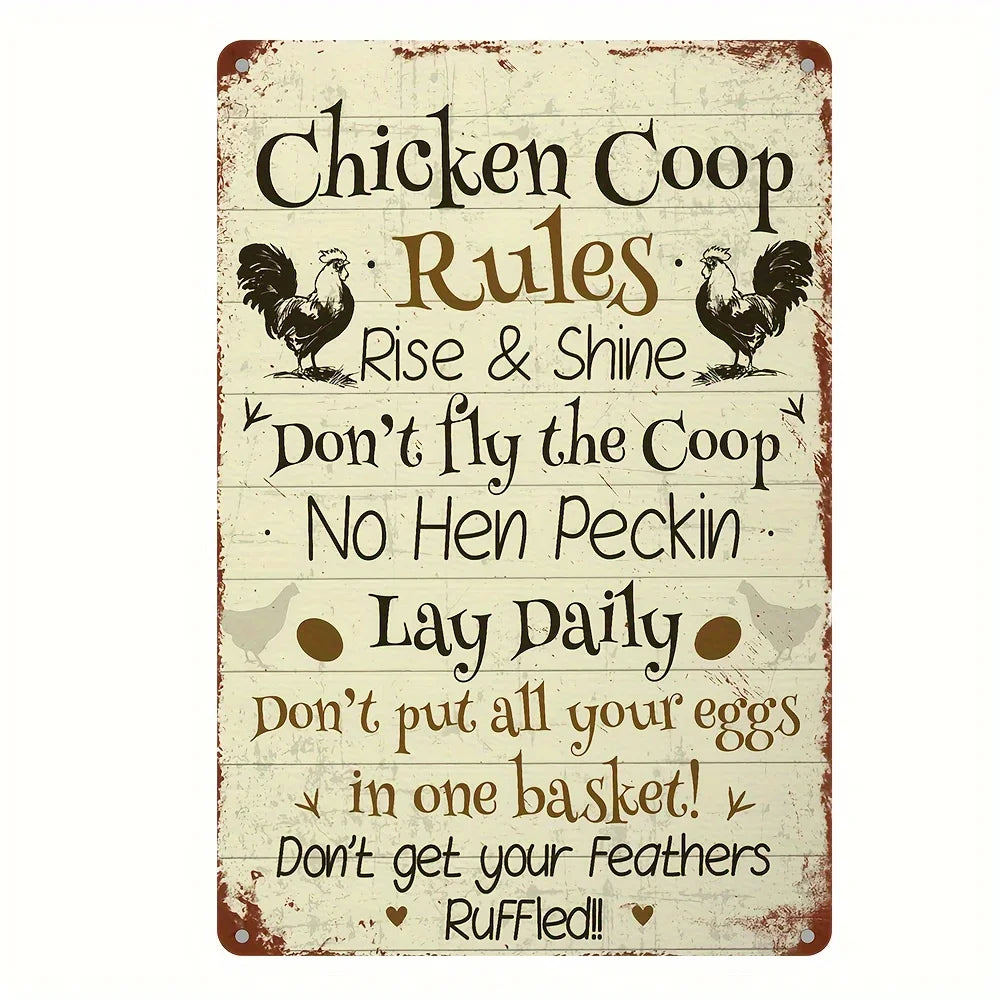 Retro Funny Chicken Farm Metal Sign for Kitchen and Coop