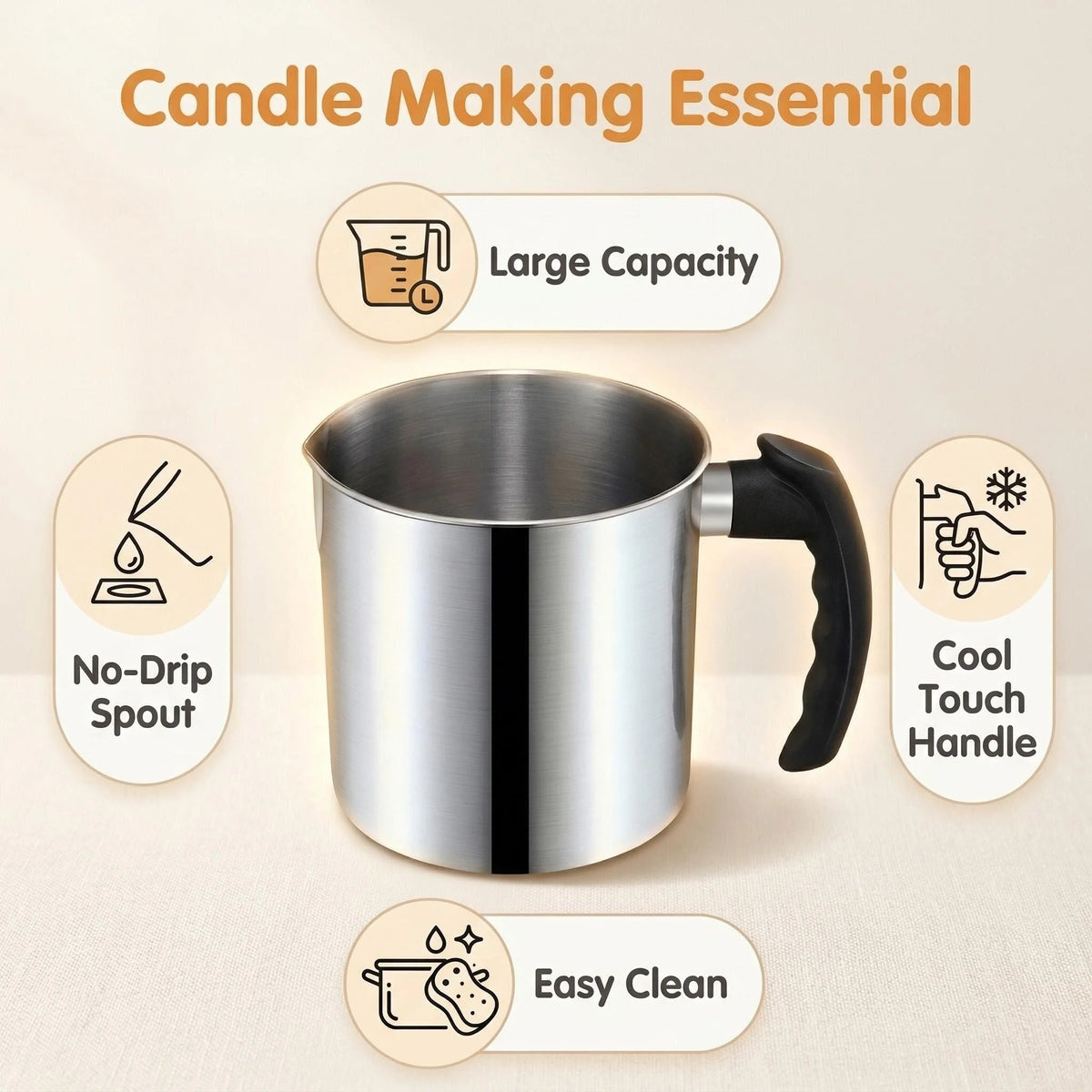 Stainless Steel Wax Melting Pitcher with Heat-Resistant Handle