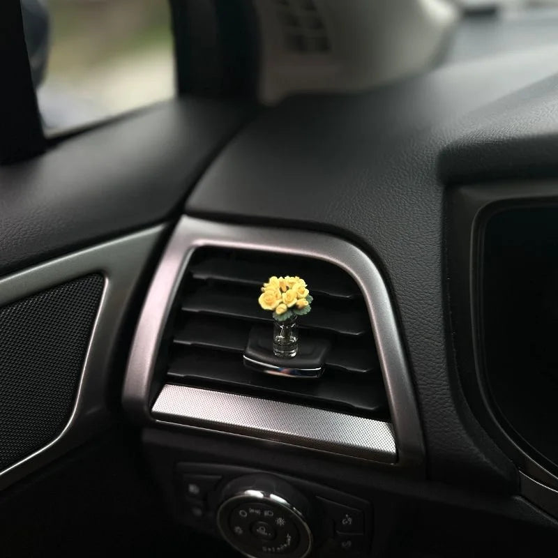 Mini Rose and Sunflower Car Dashboard Vase Decor