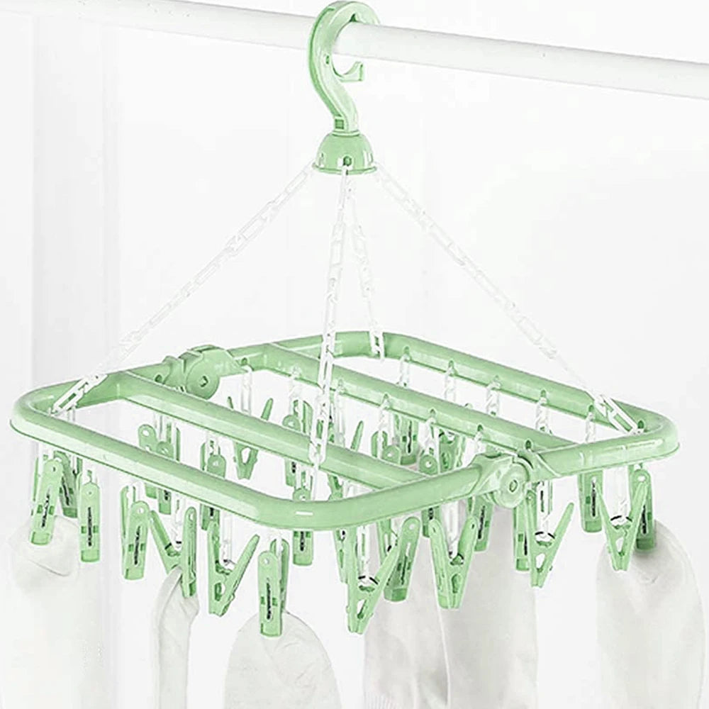 Foldable Laundry Drying Rack with 32 Clips