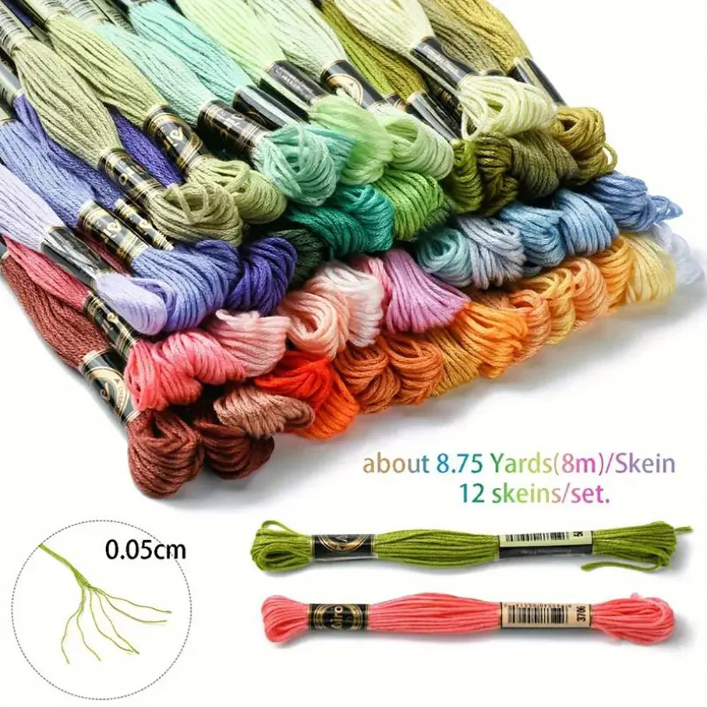 Rainbow Gradient Embroidery Thread Set - 12 Spools