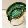 Leaf-Shape Self-Draining Soap Dish with Metal Bracket