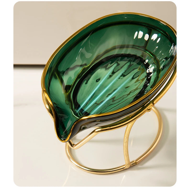 Leaf-Shape Self-Draining Soap Dish with Metal Bracket