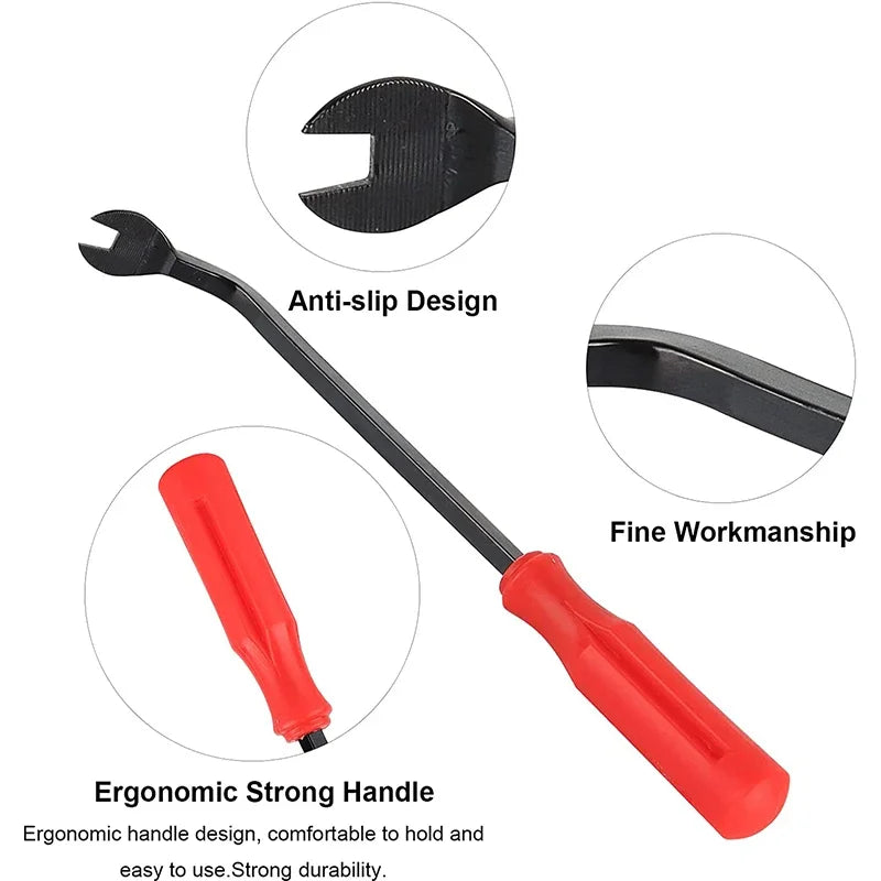 A set of automotive trim removal tools featuring an anti-slip design, fine workmanship, and an ergonomic strong handle.