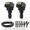 Black universal windshield washer hose connector kit with a hose and multiple spray nozzles