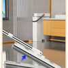 A close-up view of an ultra-slim flat mop and bucket set with a self-cleaning wringer being used on a reflective floor.