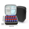 A portable insulin and peptide vial storage case with an open compartment holding multiple sterile needles and a separate con