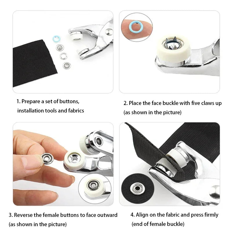 Heavy-Duty Snap Button Pliers Kit with 100 Pairs of Five-Claw Buttons