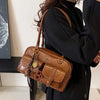 Women's Retro PU Leather Shoulder Bag with Multiple Pockets & Detachable Charm