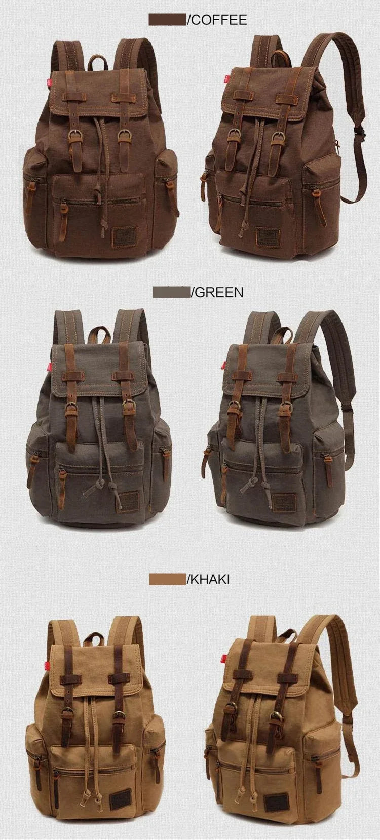 Vintage Canvas Backpack with Leather Accents – Large Capacity Travel & Laptop Bag