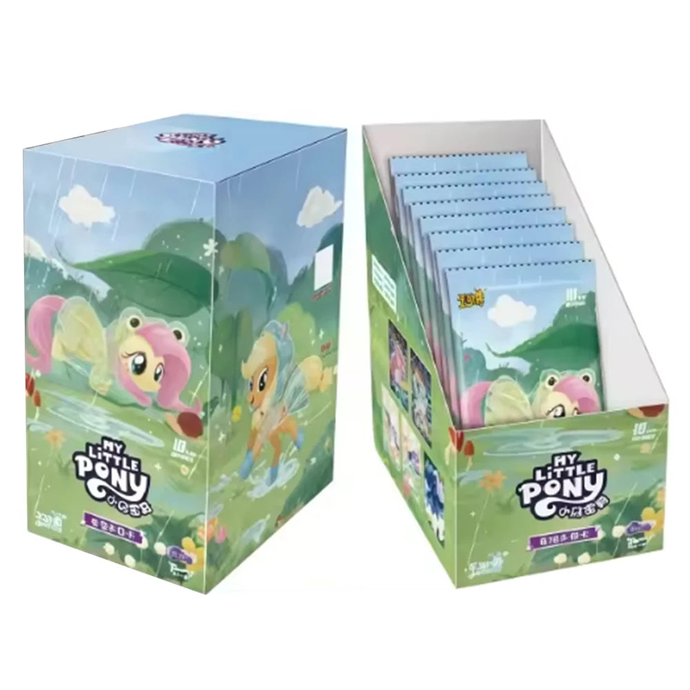 A box of My Little Pony Friendship Eternal Radiant Moon Gilded Card Pack featuring a stack of cards.