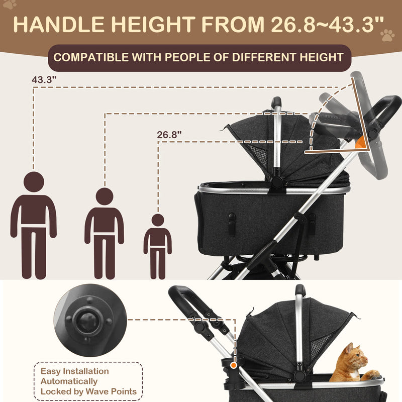 Foldable Pet Stroller with Detachable Carrier