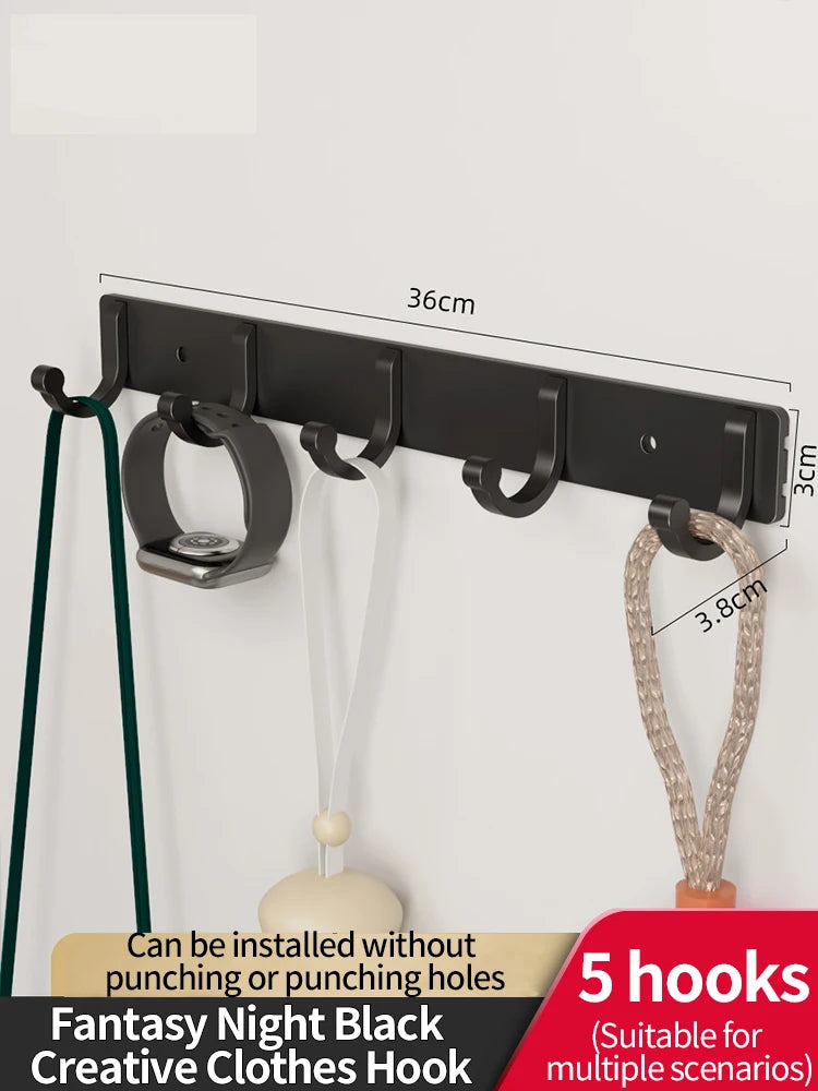 Black fantasy night clothes hook with adhesive backing featuring 5 hooks for multiple scenarios