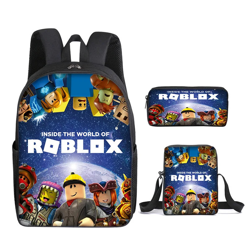 Roblox-Inspired 3-Piece Canvas Backpack Set