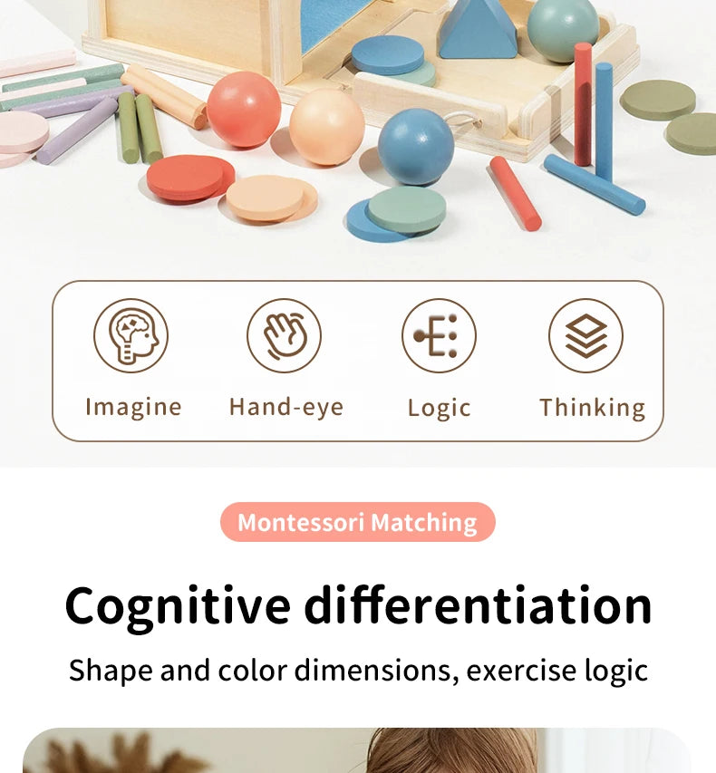 Montessori 4-in-1 Wooden Color Sorting & Shape Matching Box for Toddlers