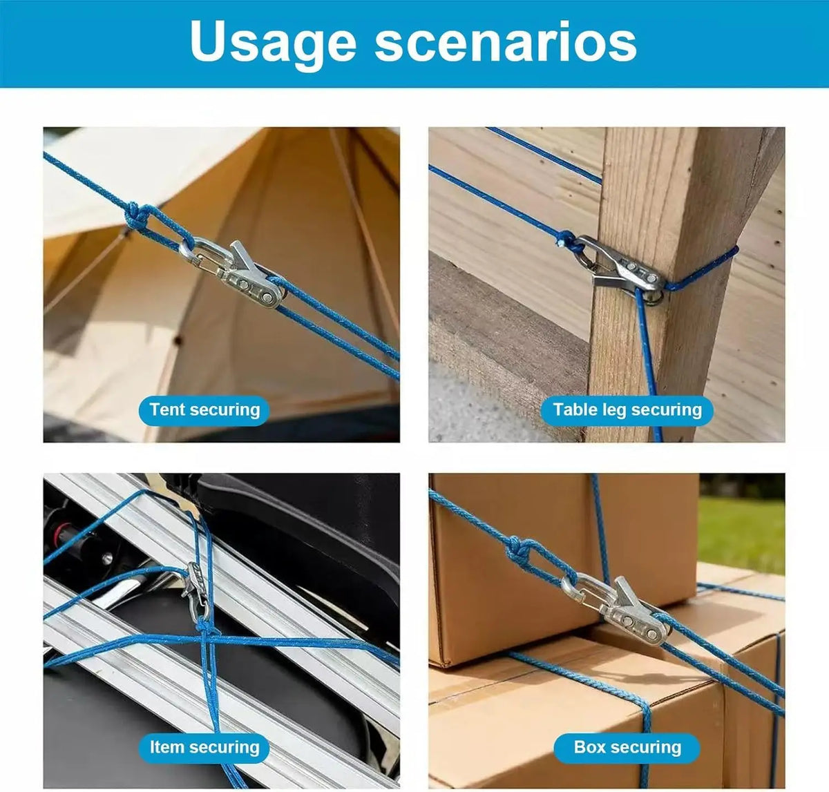 Retractable Rope Tie-Down with Quick-Lock Cam Buckle