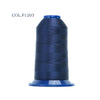 A spool of dark blue polyester embroidery thread labeled COL.P1203.