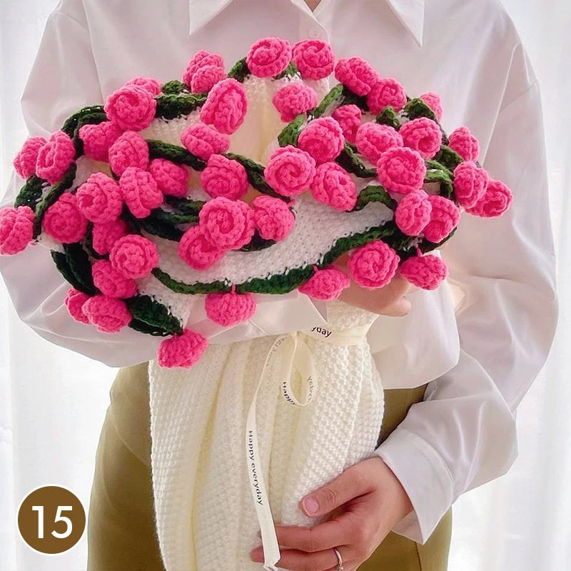 Hand Knitted Rose Bouquet Throw Blanket