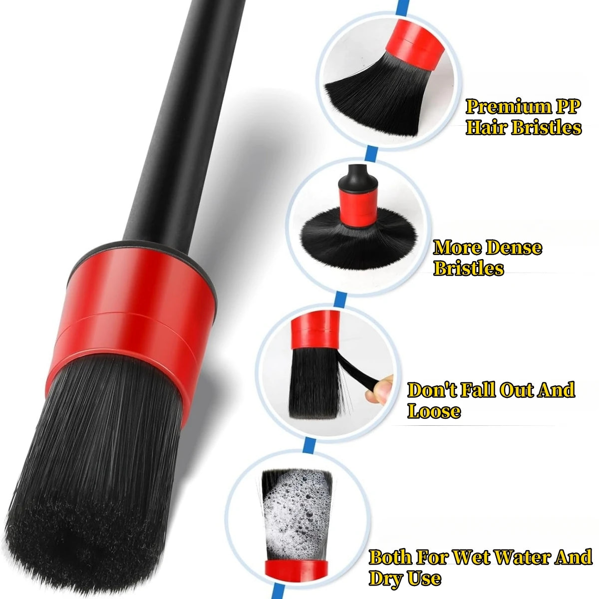 6-Piece Car Detailing Brush Set for Wheels, Dashboards & Vents
