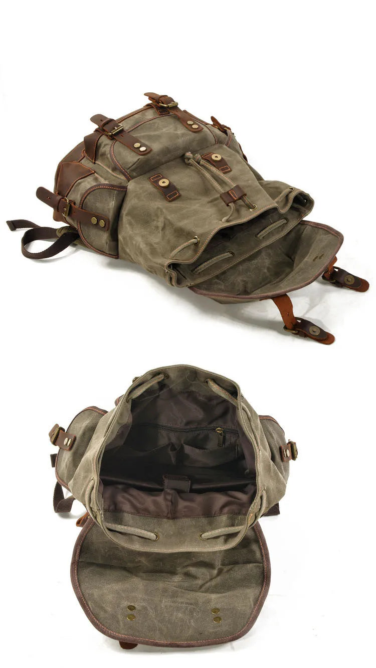 Canvas & Leather Travel Backpack – Waterproof, Large Capacity for School, Work & Hiking