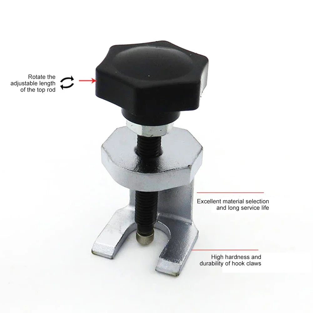 A black two-arm puller tool with an adjustable length rod and silver metal body for removing alternators and bearings.
