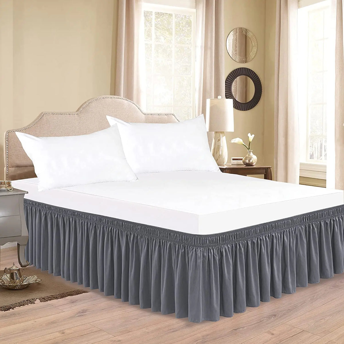 Wrap-Around Ruffle Bed Skirt with Elastic Belt - 15 Inch Drop