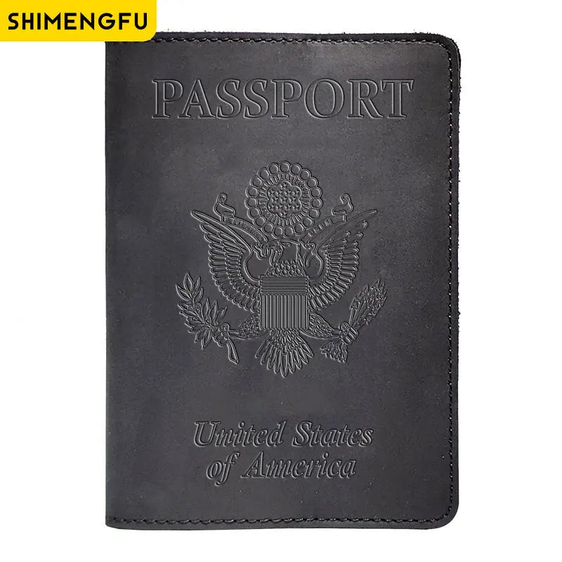 Genuine Leather Passport Holder with USA Flag Design