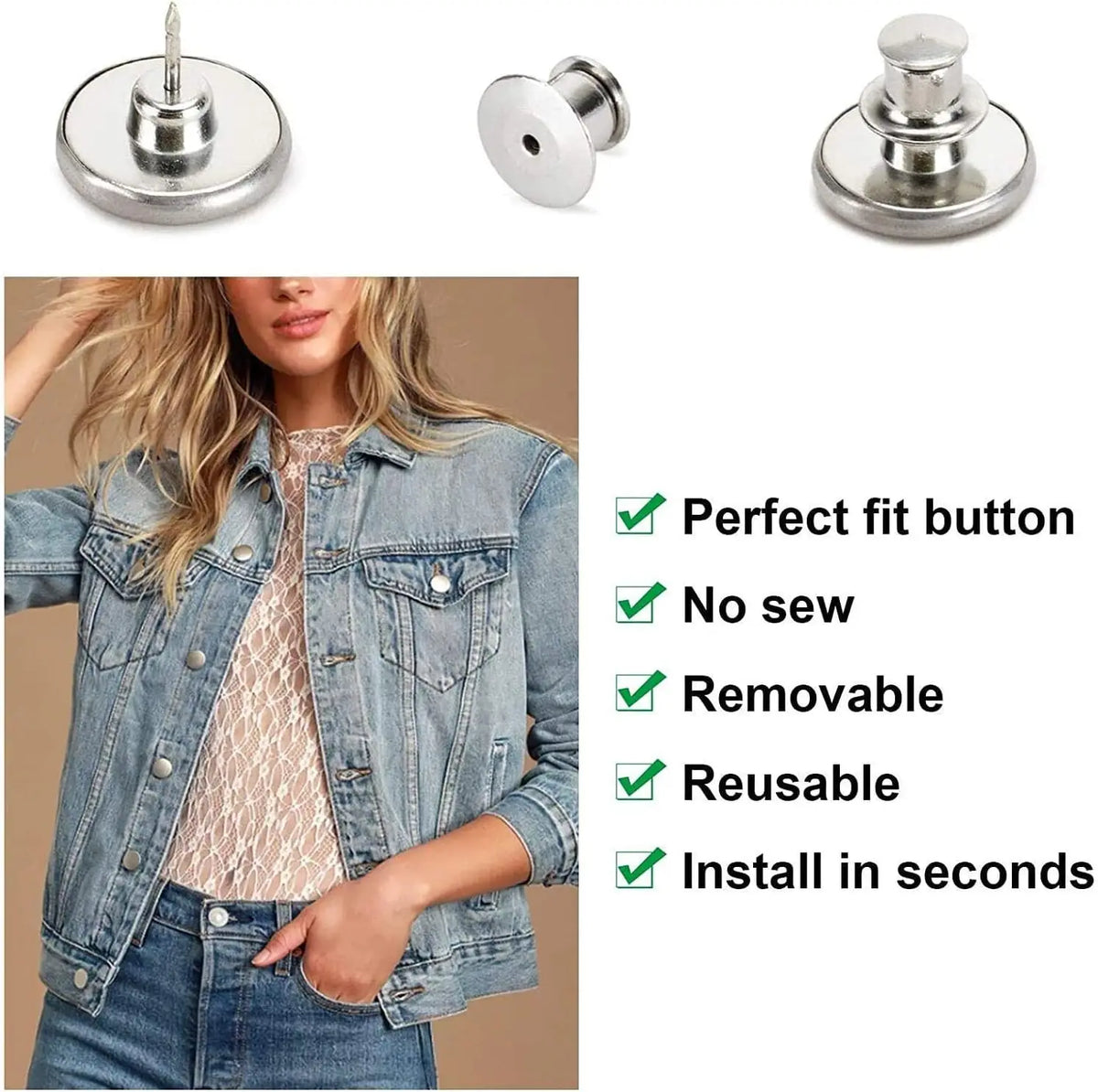 No-Sew Adjustable Jeans Button Pins for Waist Tightening and Decoration