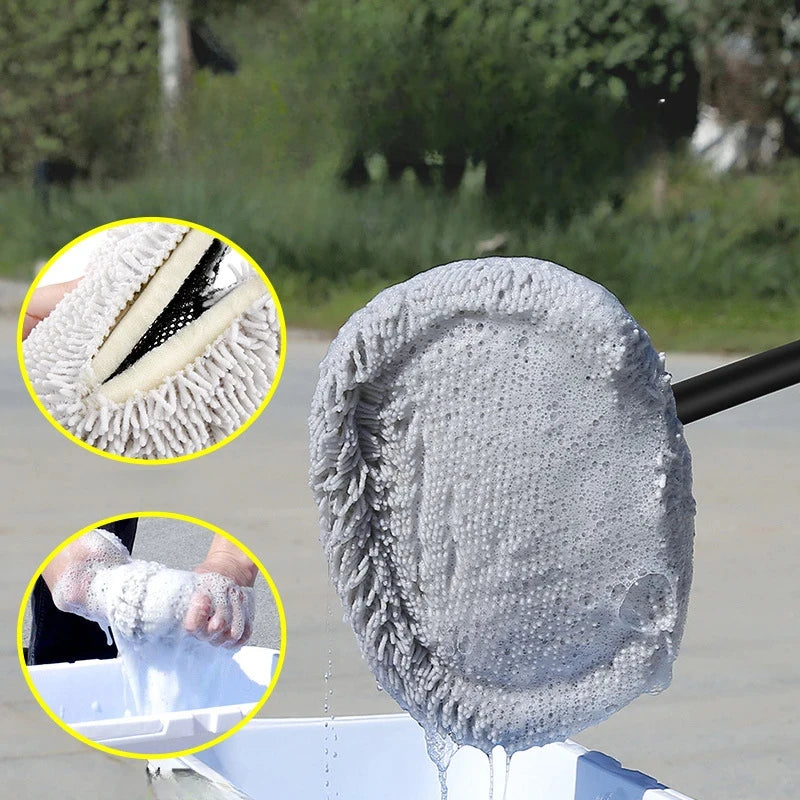 Telescopic Car Wash Brush with Rotating Chenille Head