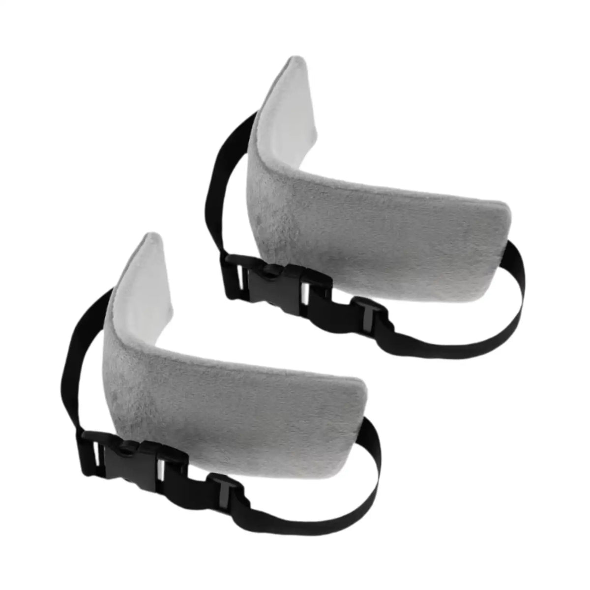 Paire de bretelles de voyage grises réglables pour soulager les douleurs cervicales.