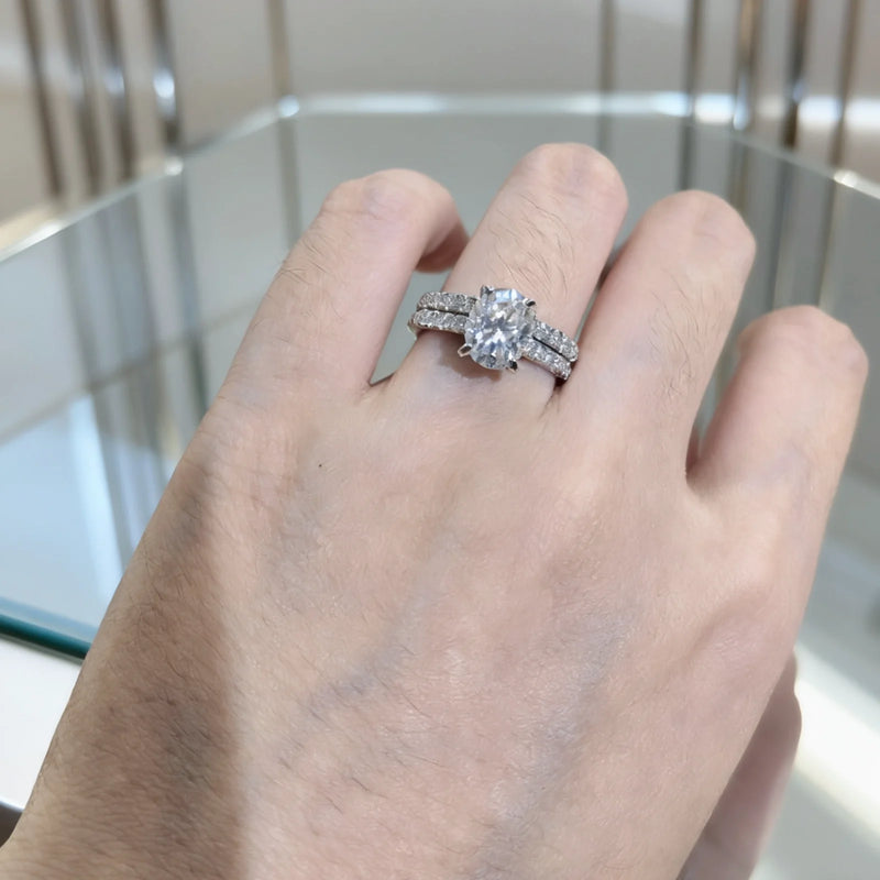 Oval Cut Moissanite Bridal Ring Set in Sterling Silver