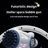 A white electric bubble gun with a futuristic design and 32 holes is shown against a black background.
