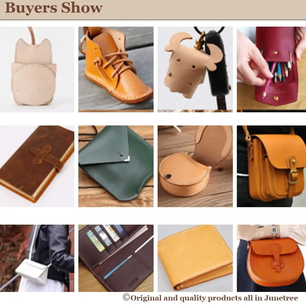 A collection of leather goods including a small pouch, a shoe, a wallet, and a handbag.