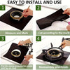 A four-step guide showing how to install and use a reusable stove burner mat set for cooking.