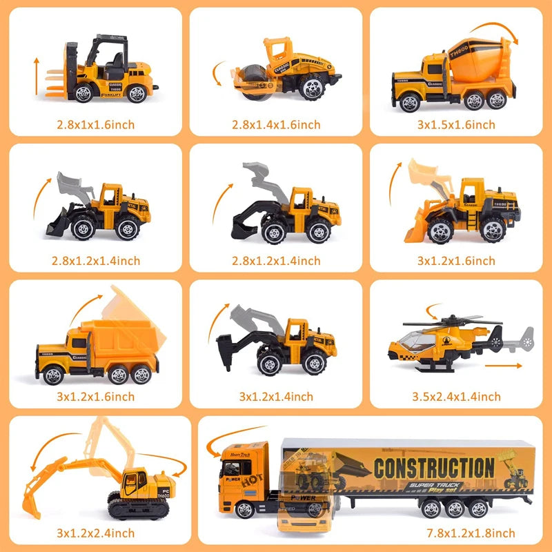 Set de 10 Vehículos de Construcción con Camión Almacenador
