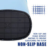 A close-up view of a black non-slip base for an automatic touchless trash can, featuring a grid pattern and a blue schematic.