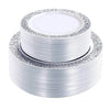 Elegant White Disposable Dinner Plates with Silver Lace Design