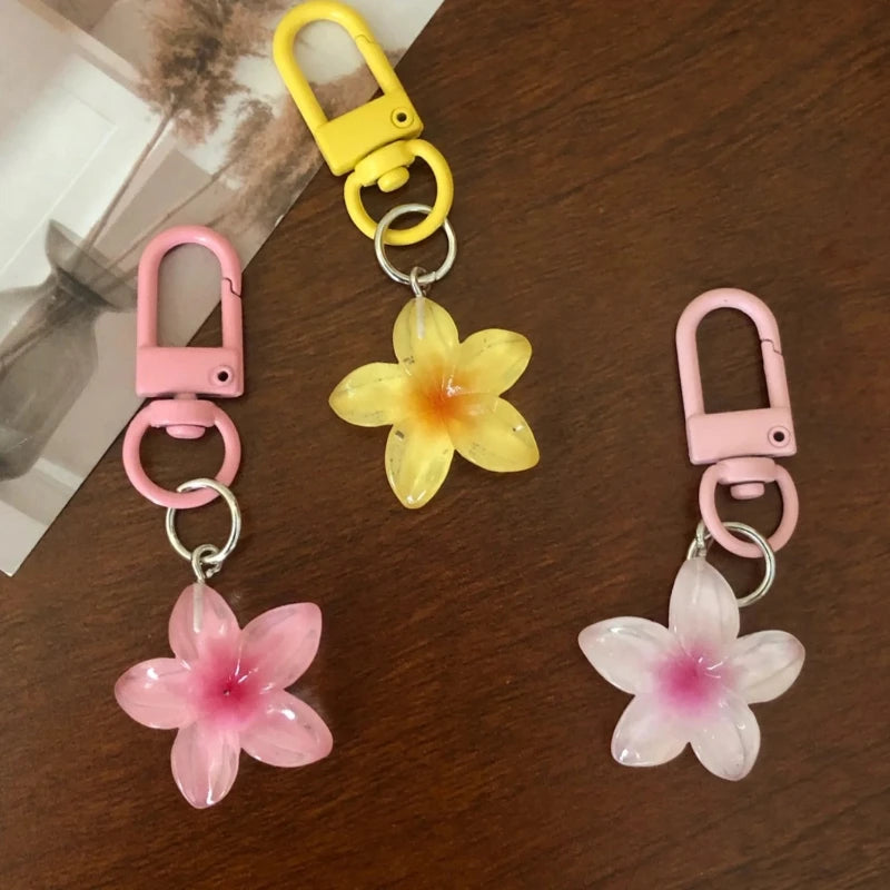 Transparent Floral Keychain with D-Buckle Charm