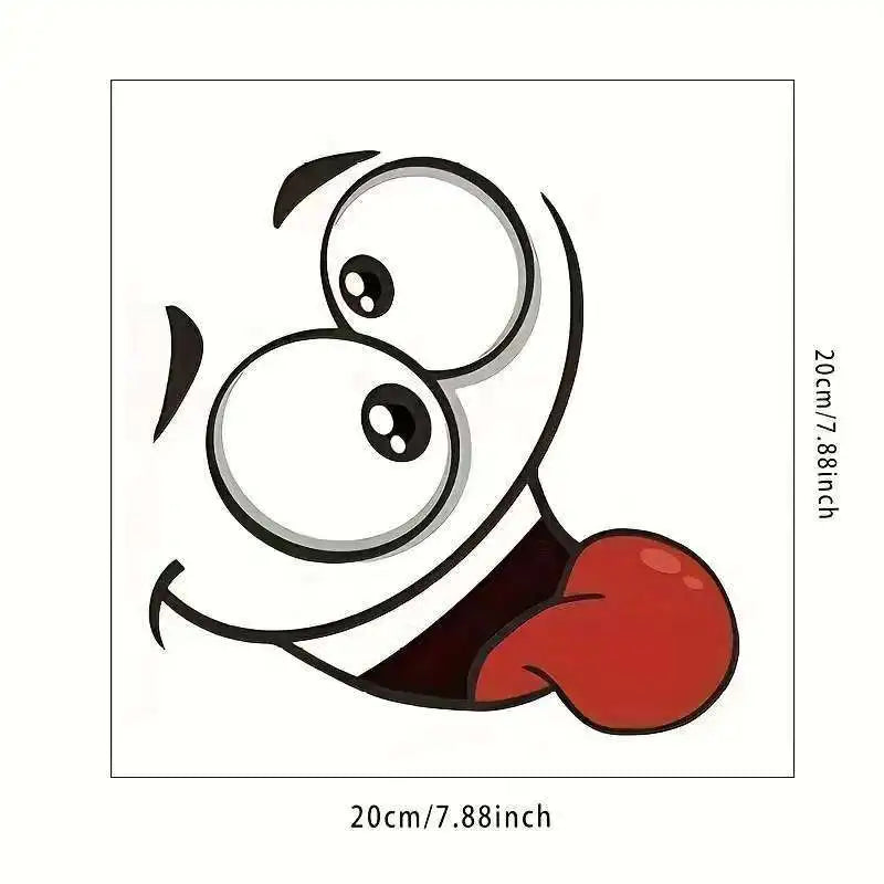 A funny toilet lid sticker featuring an expressive, wide-eyed face with a large open mouth and tongue.